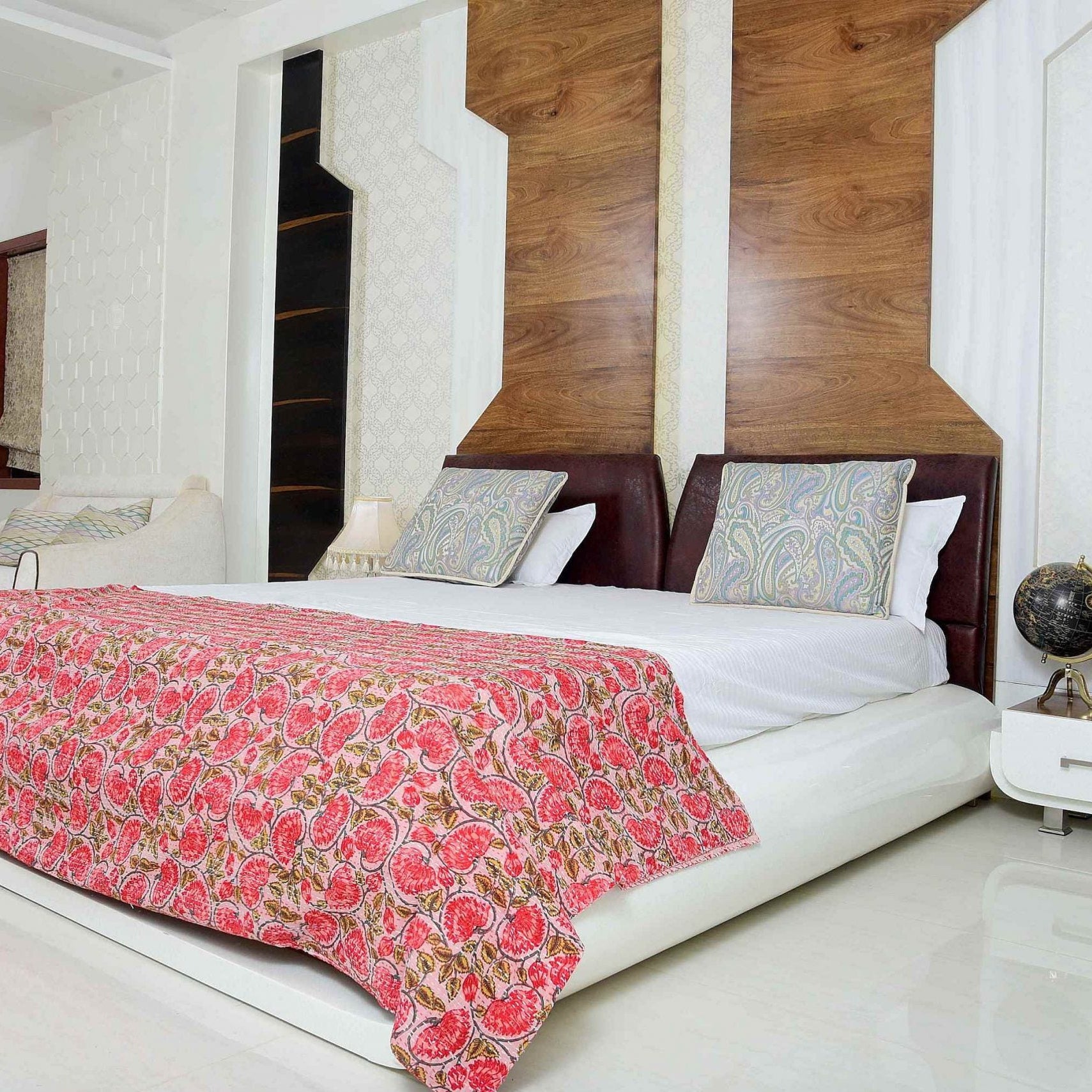 Linen Connections Handmade Indian Kantha Quilt Blanket - Red Chic