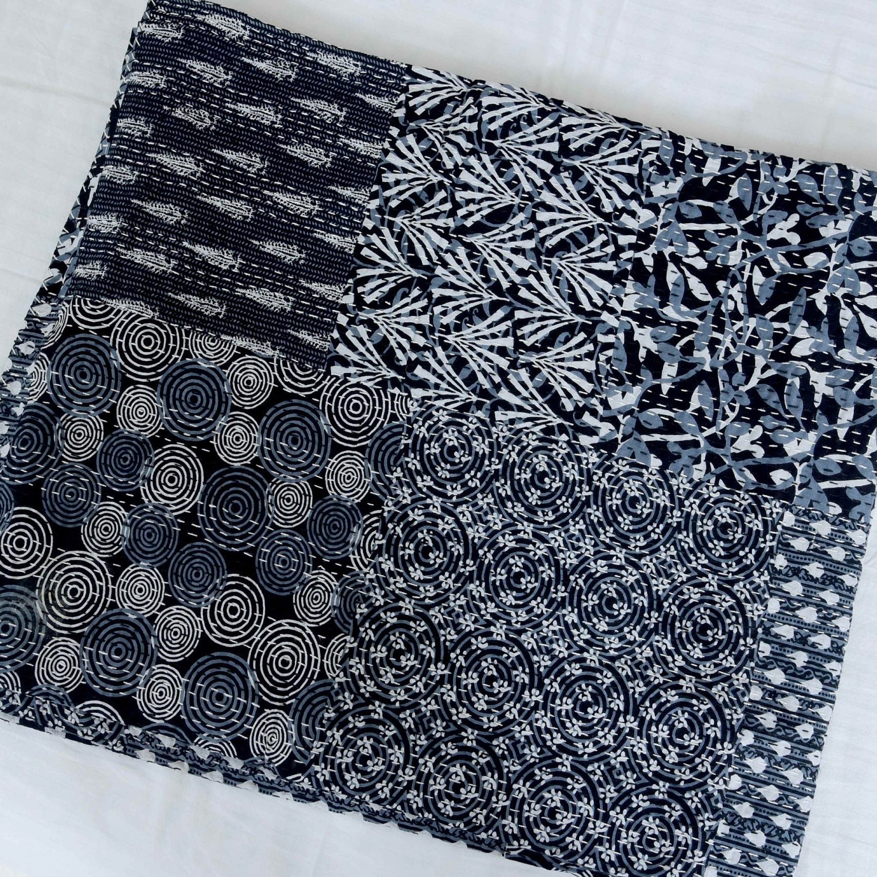 Linen Connections Handmade Indian Kantha Quilt - Blue Aurora
