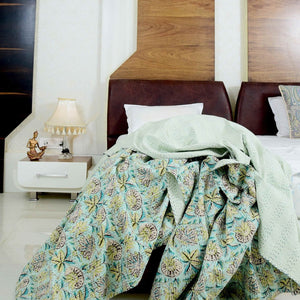 Linen Connections Handmade Indian Kantha Quilt - Sea Green