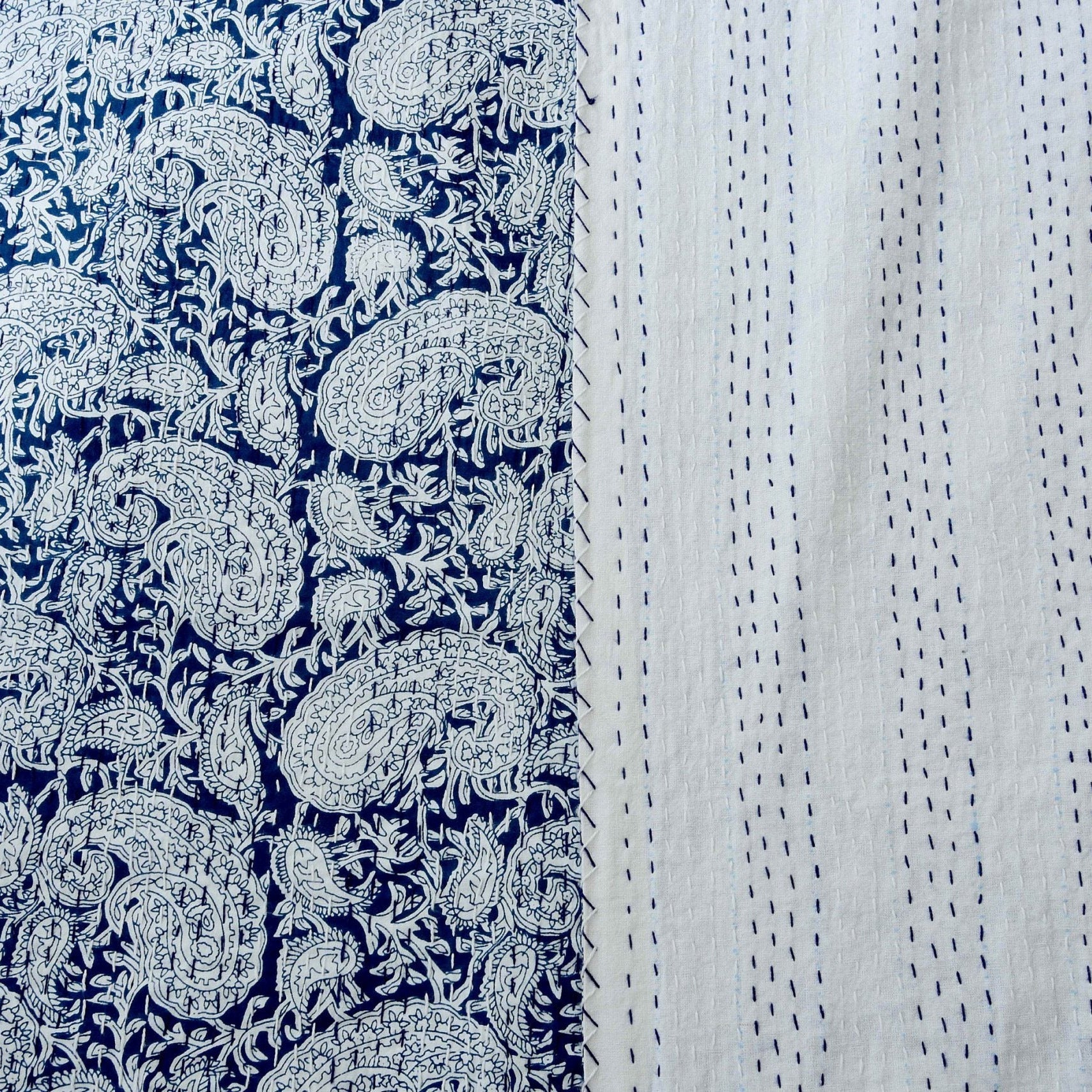 Linen Connections Handmade Indian Kantha Quilt - Celestial Blue