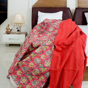 Linen Connections Handmade Indian Kantha Quilt - Red Luxe