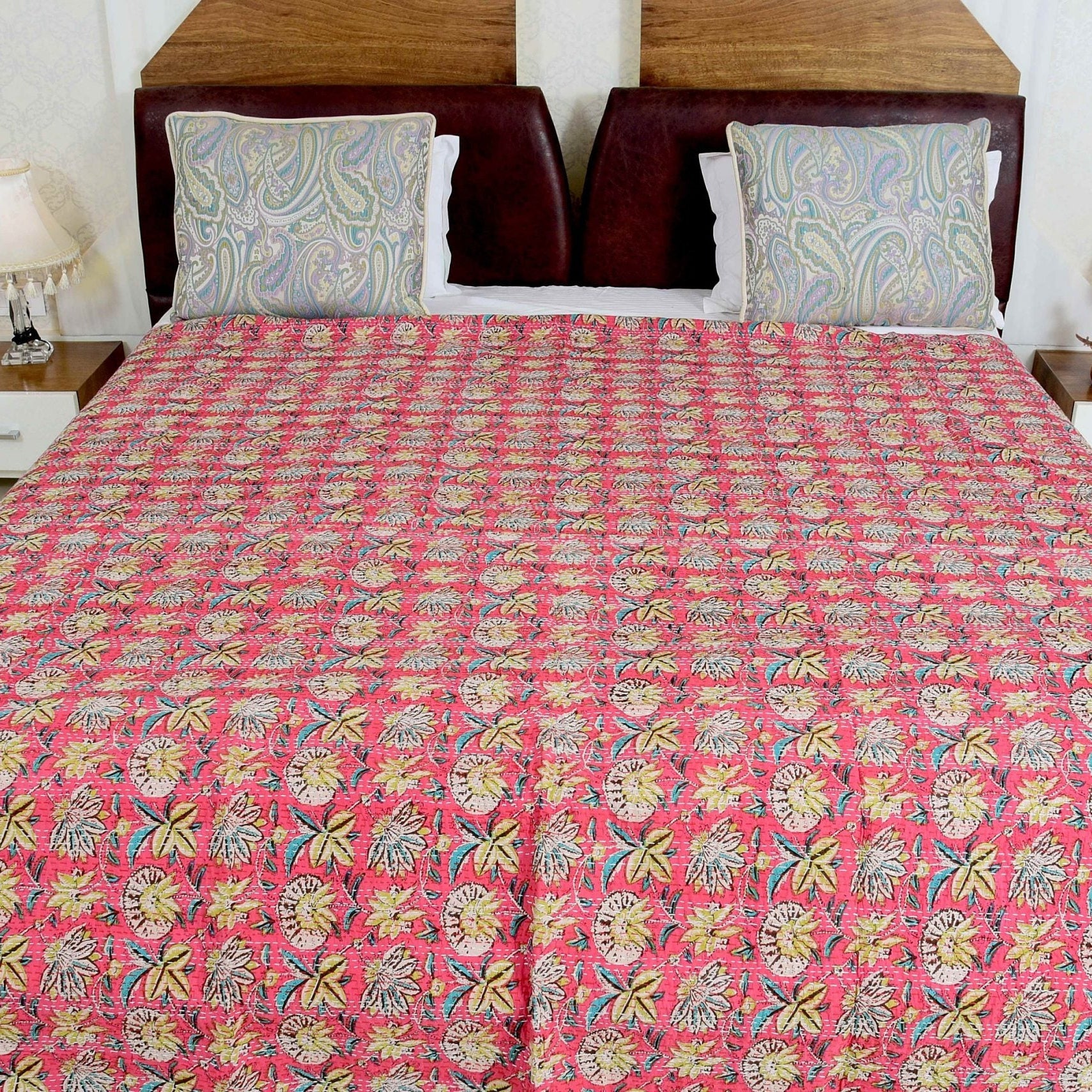 Linen Connections Handmade Indian Kantha Quilt - Red Luxe