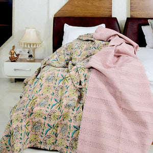 Linen Connections Handmade Indian Kantha Quilt - Peach Bliss