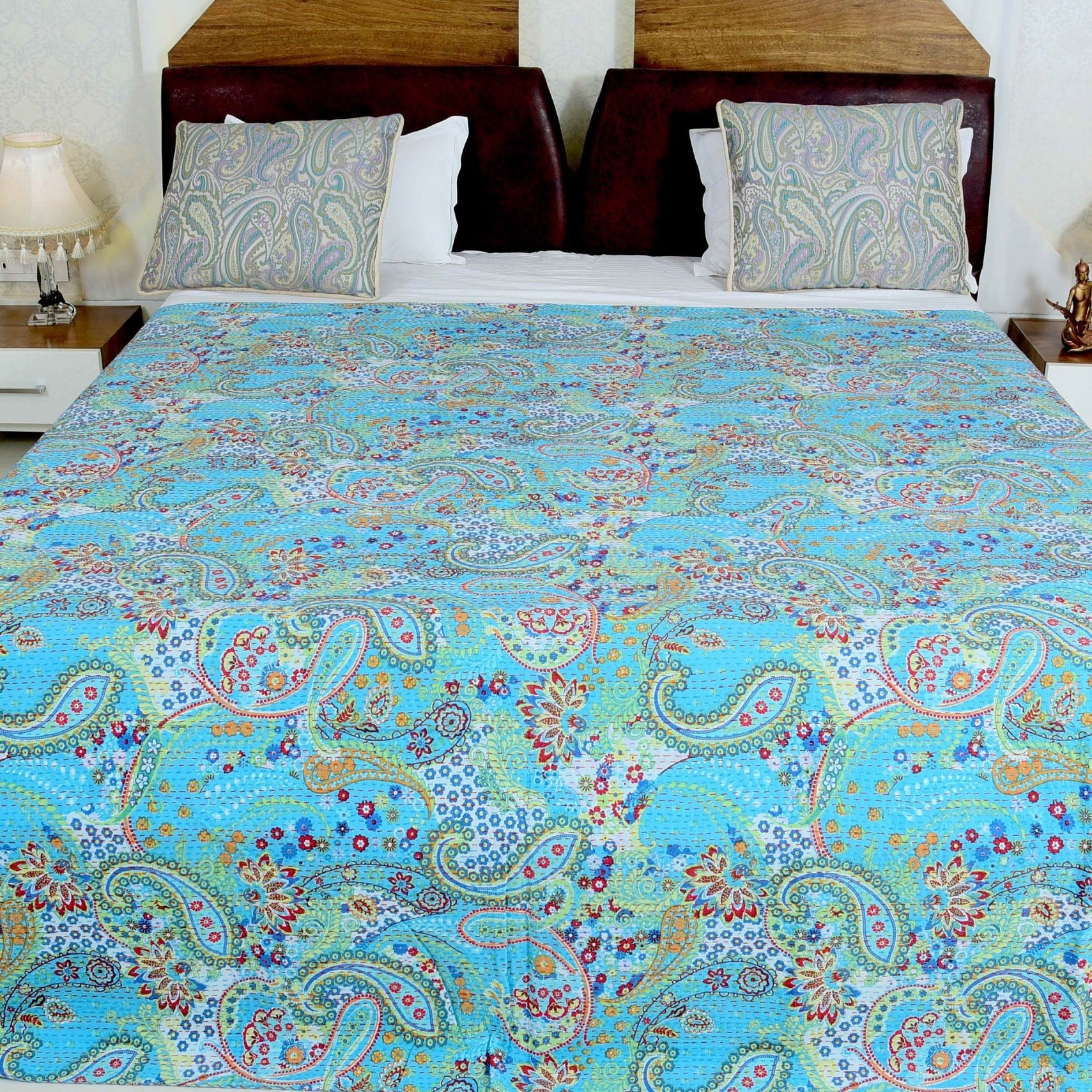 Linen Connections Handmade Indian Kantha Quilt - Sky Hush