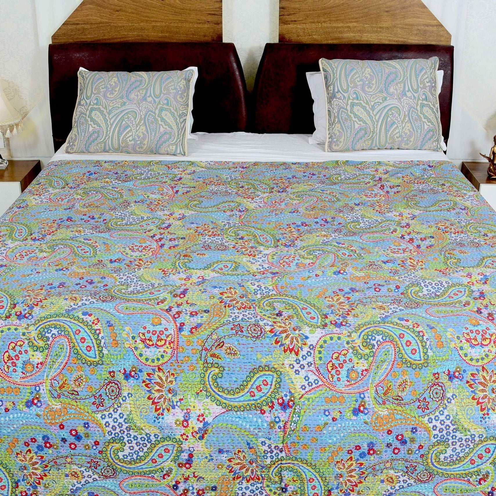 Linen Connections Handmade Indian Kantha Quilt Blanket-Gratitude Grey