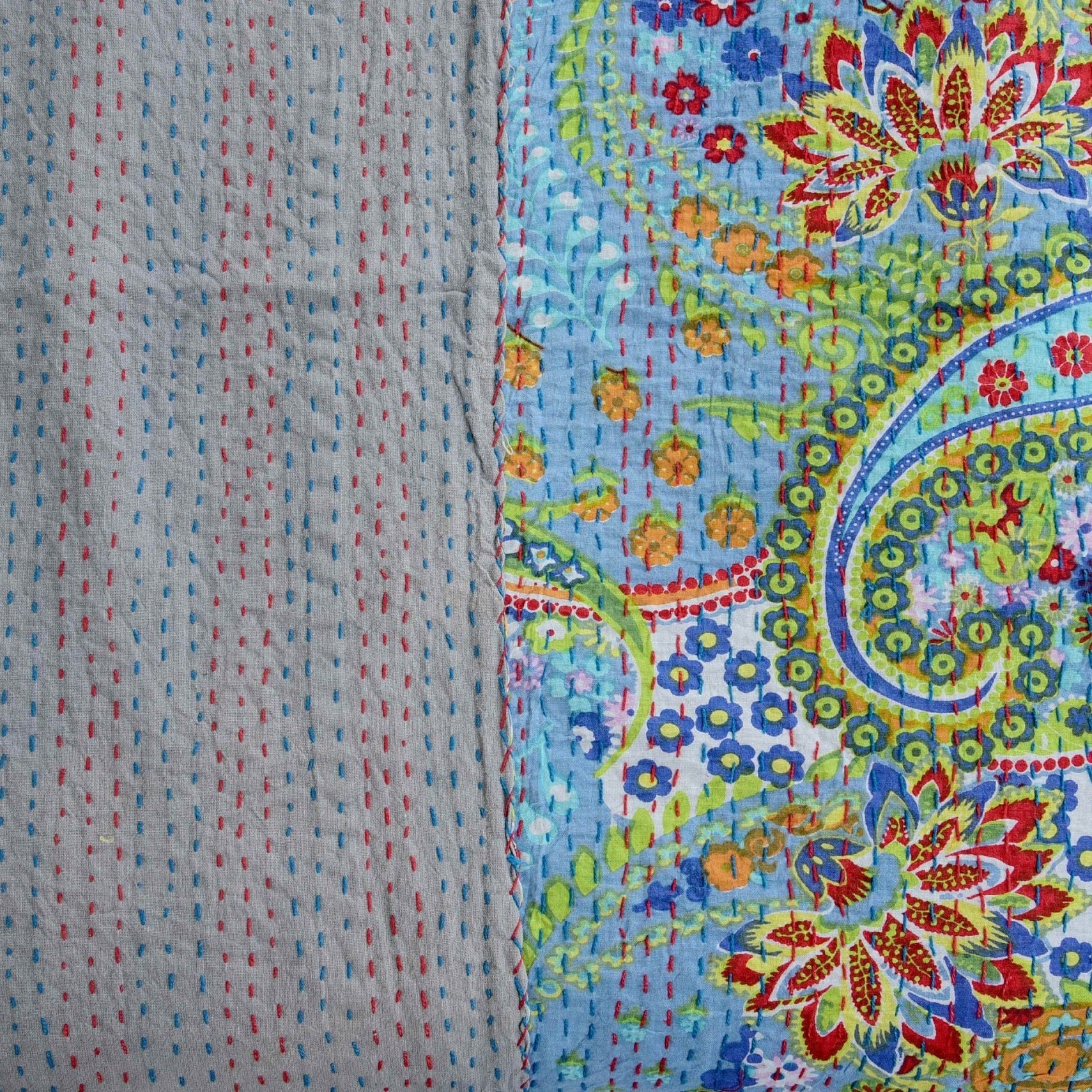 Linen Connections Handmade Indian Kantha Quilt Blanket-Gratitude Grey