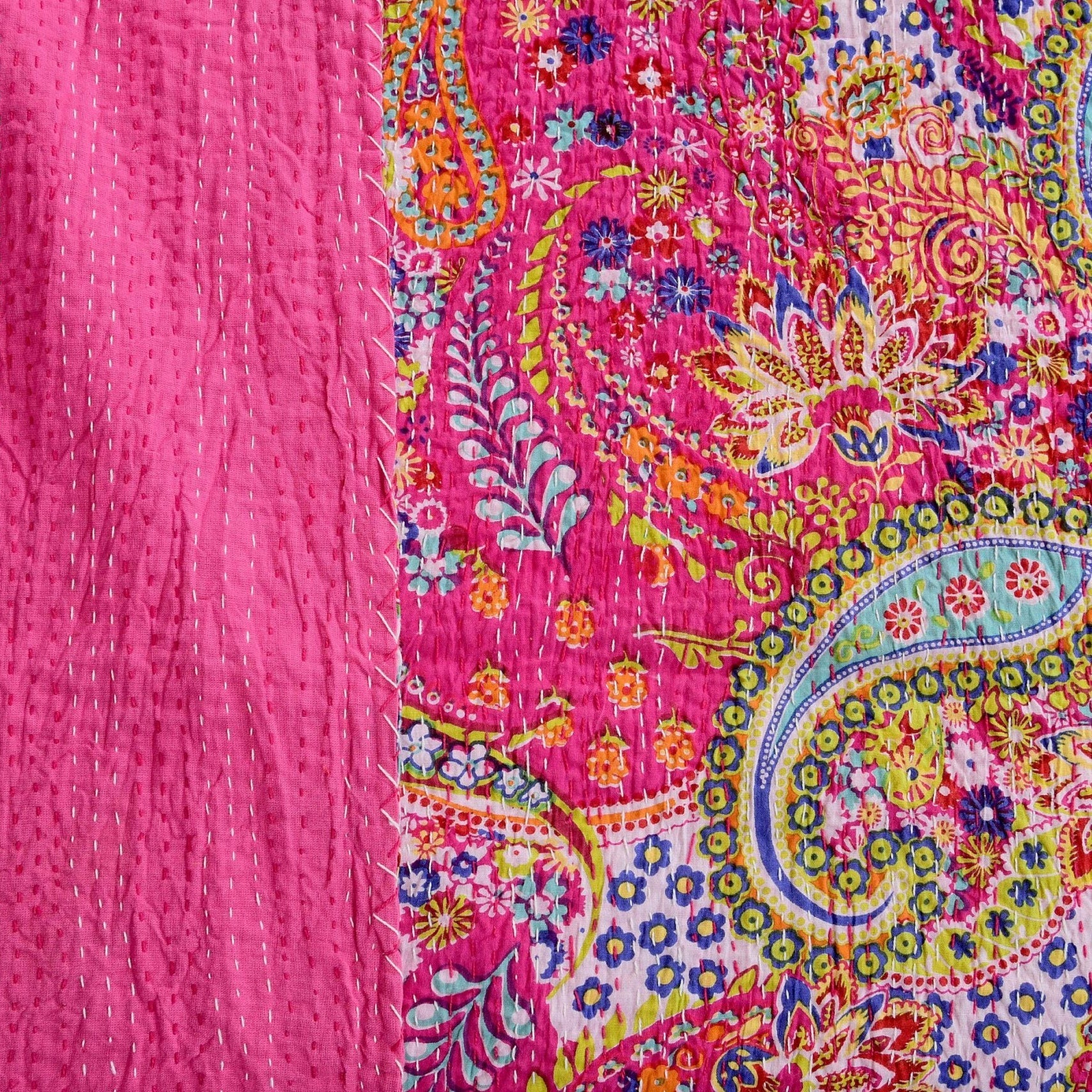 Linen Connections Handmade Indian Kantha Quilt - Pink Hues