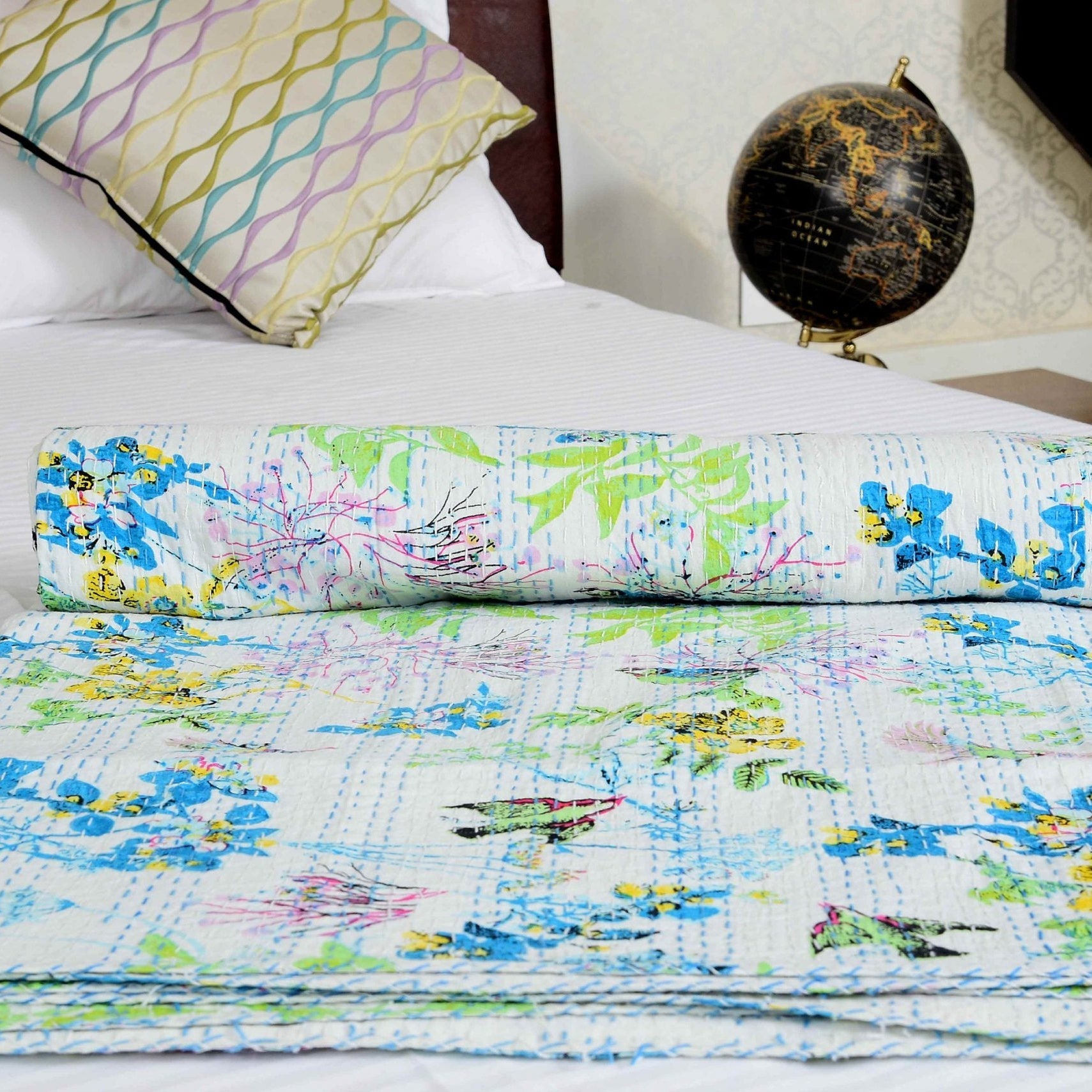Linen Connections Handmade Indian Kantha Quilt- Harmony Hues