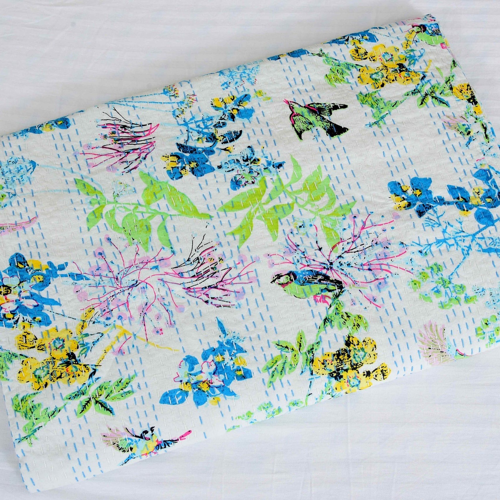 Linen Connections Handmade Indian Kantha Quilt- Harmony Hues