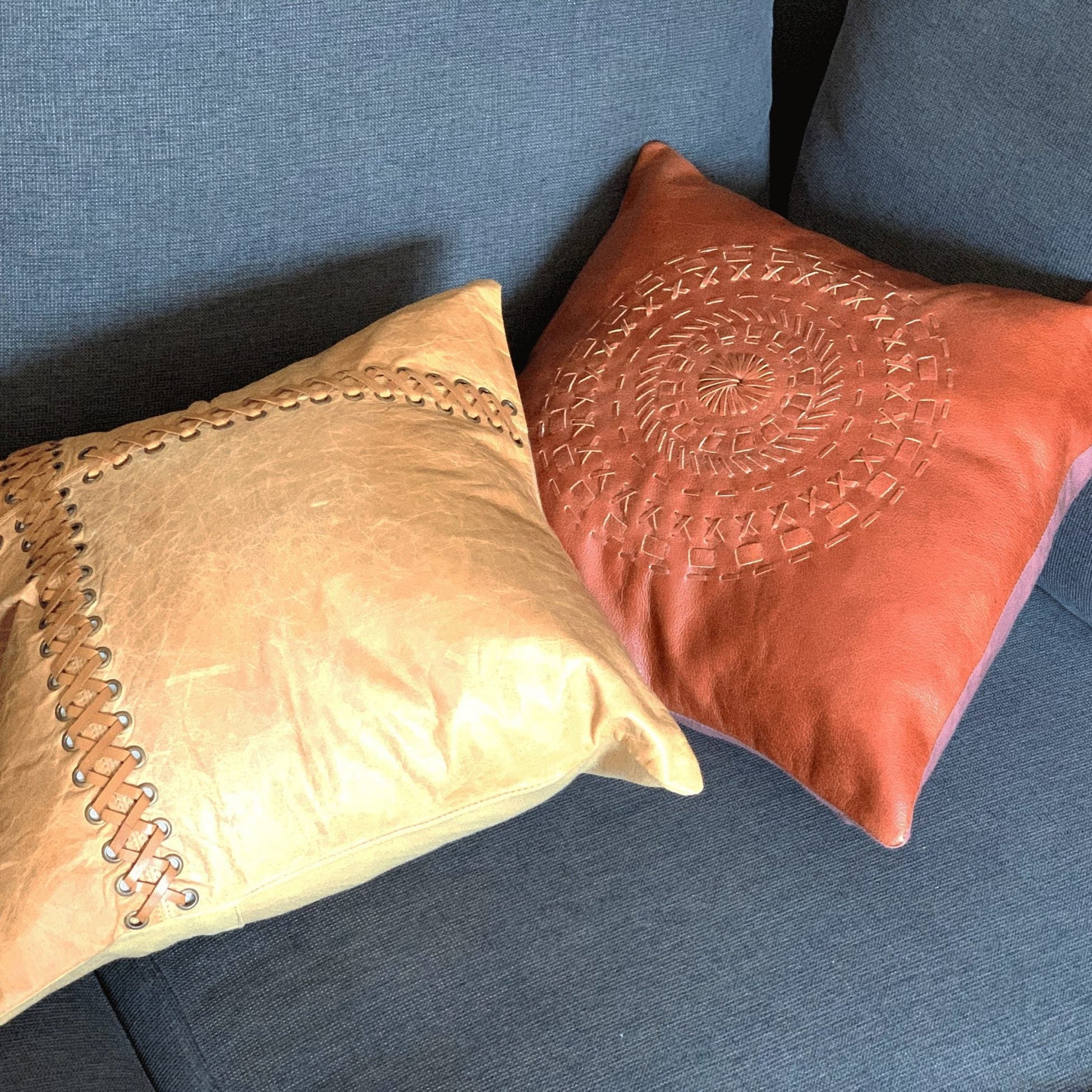 100% Tan Leather Cushion Cover - Orange Leather