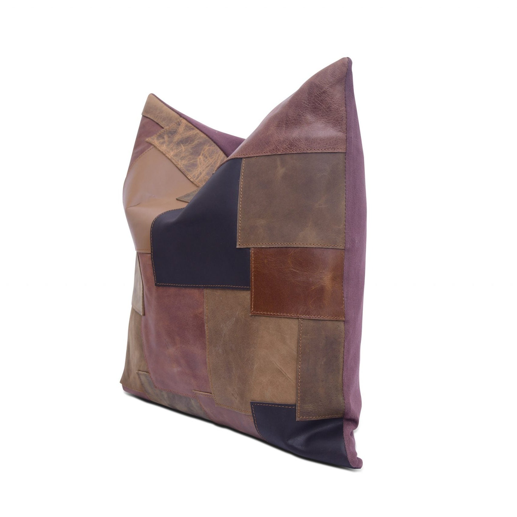 100% Tan Leather Cushion Cover - Mixed Patches