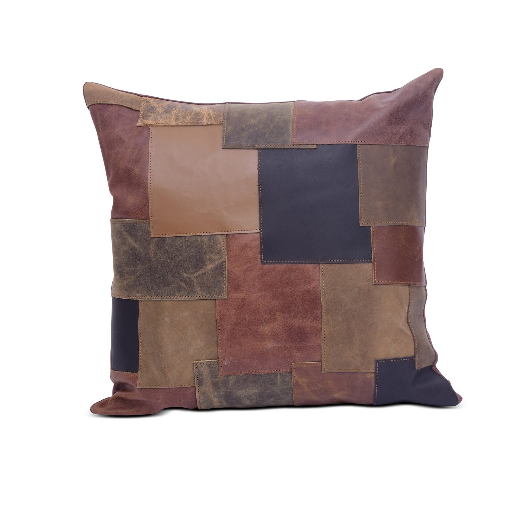 100% Tan Leather Cushion Cover - Mixed Patches