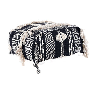 Moroccan Ottoman Cushion Cover, Pouf - Black Tassel