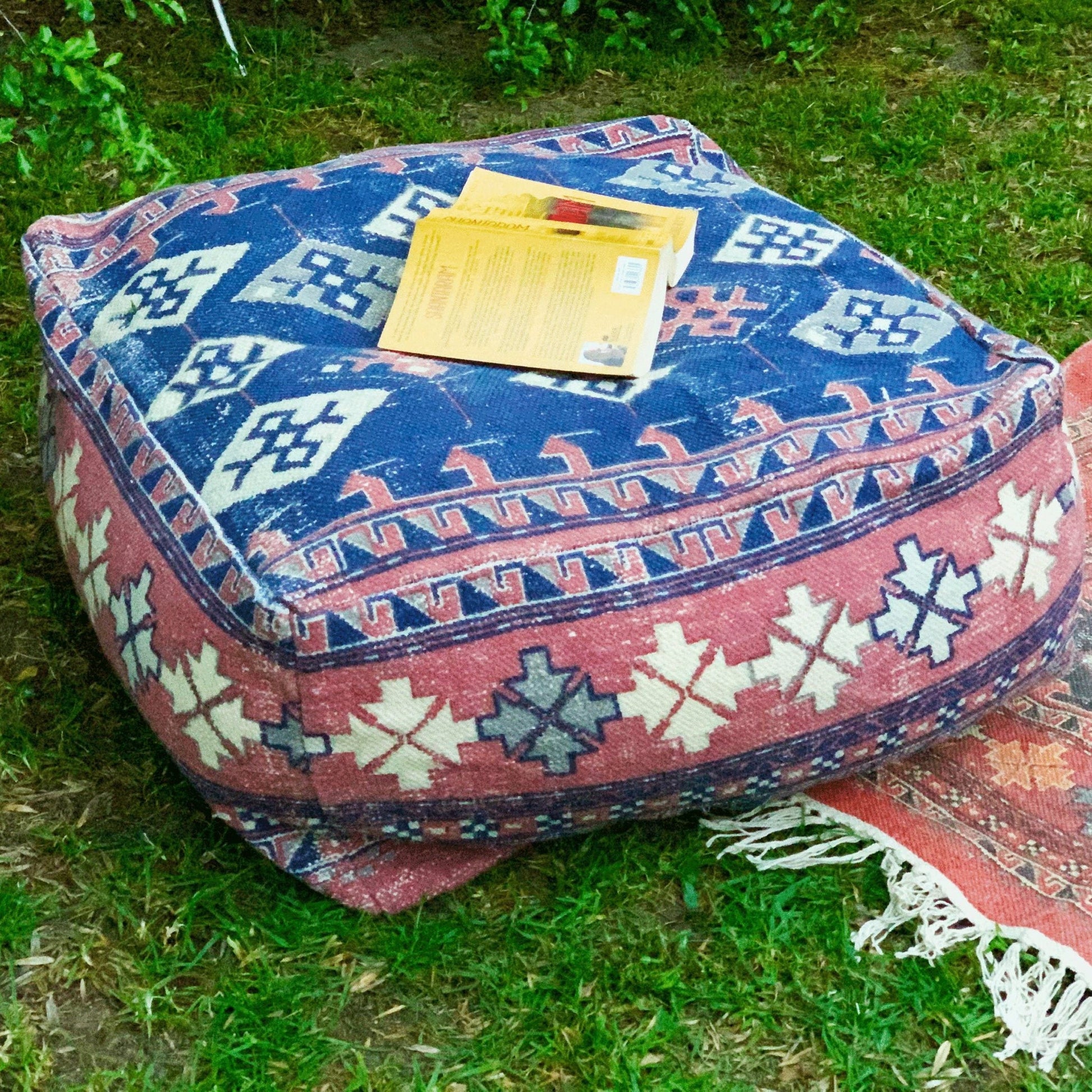 Moroccan Ottoman Cushion Cover, Pouf - Azure Footstool