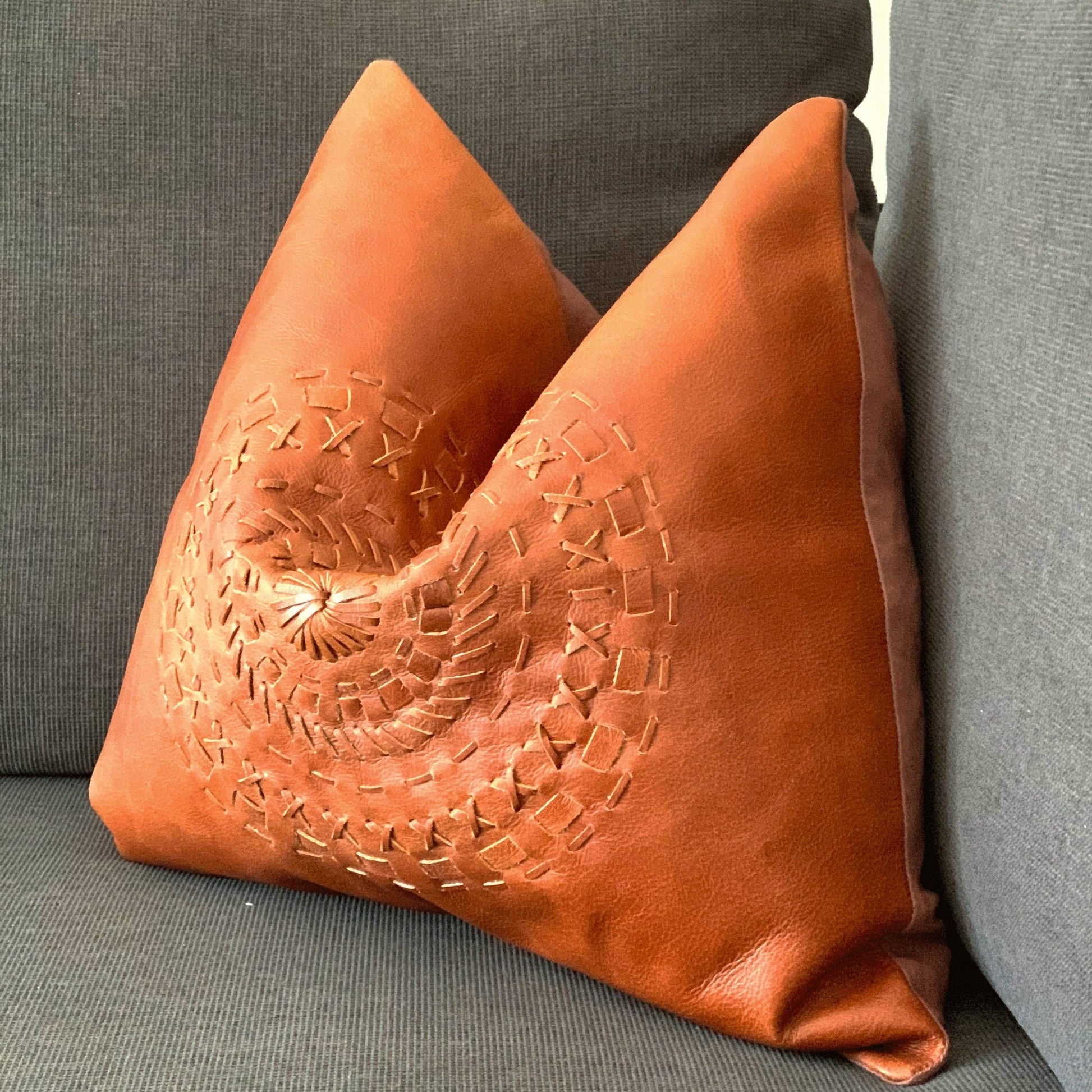 100% Tan Leather Cushion Cover - Orange Leather