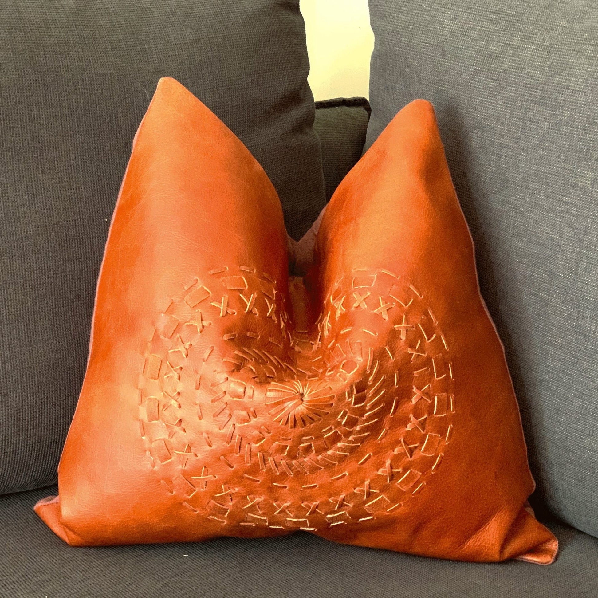 100% Tan Leather Cushion Cover - Orange Leather
