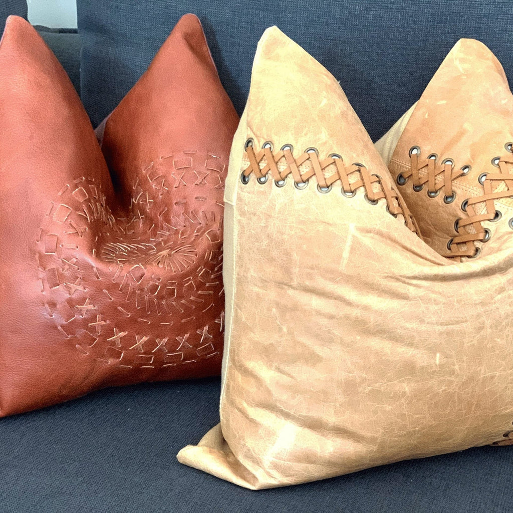100% Tan Leather Cushion Cover - Orange Leather