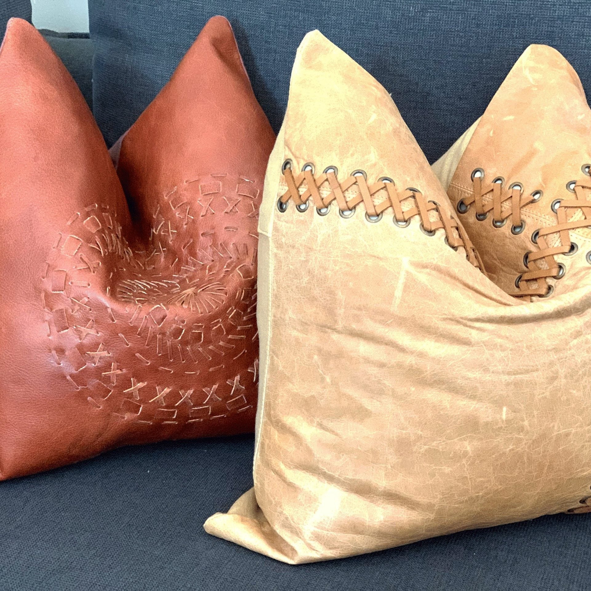 100% Tan Leather Cushion Cover - Orange Leather