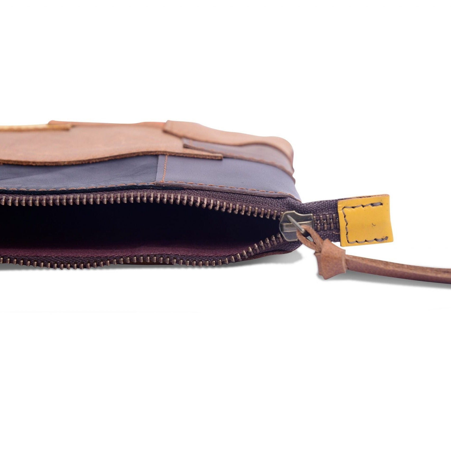 Genuine leather patchwork clutch