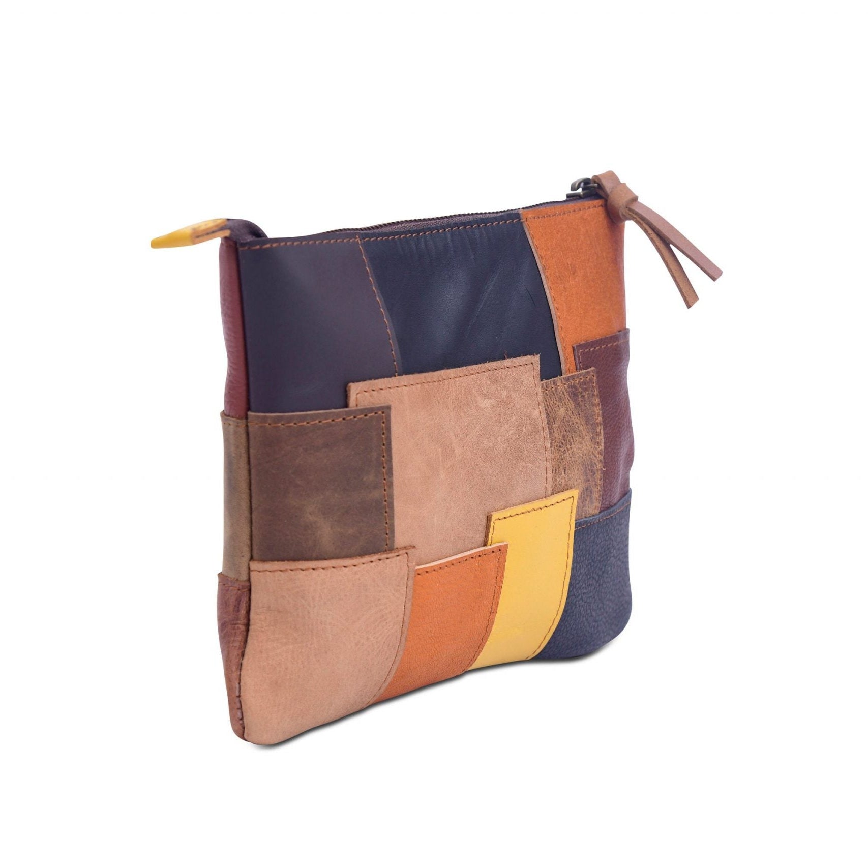 Genuine leather patchwork clutch