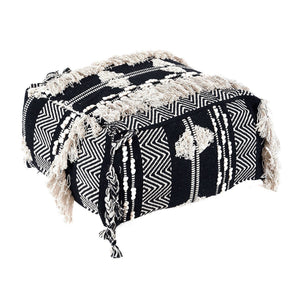 Moroccan Ottoman Cushion Cover, Pouf - Black Tassel
