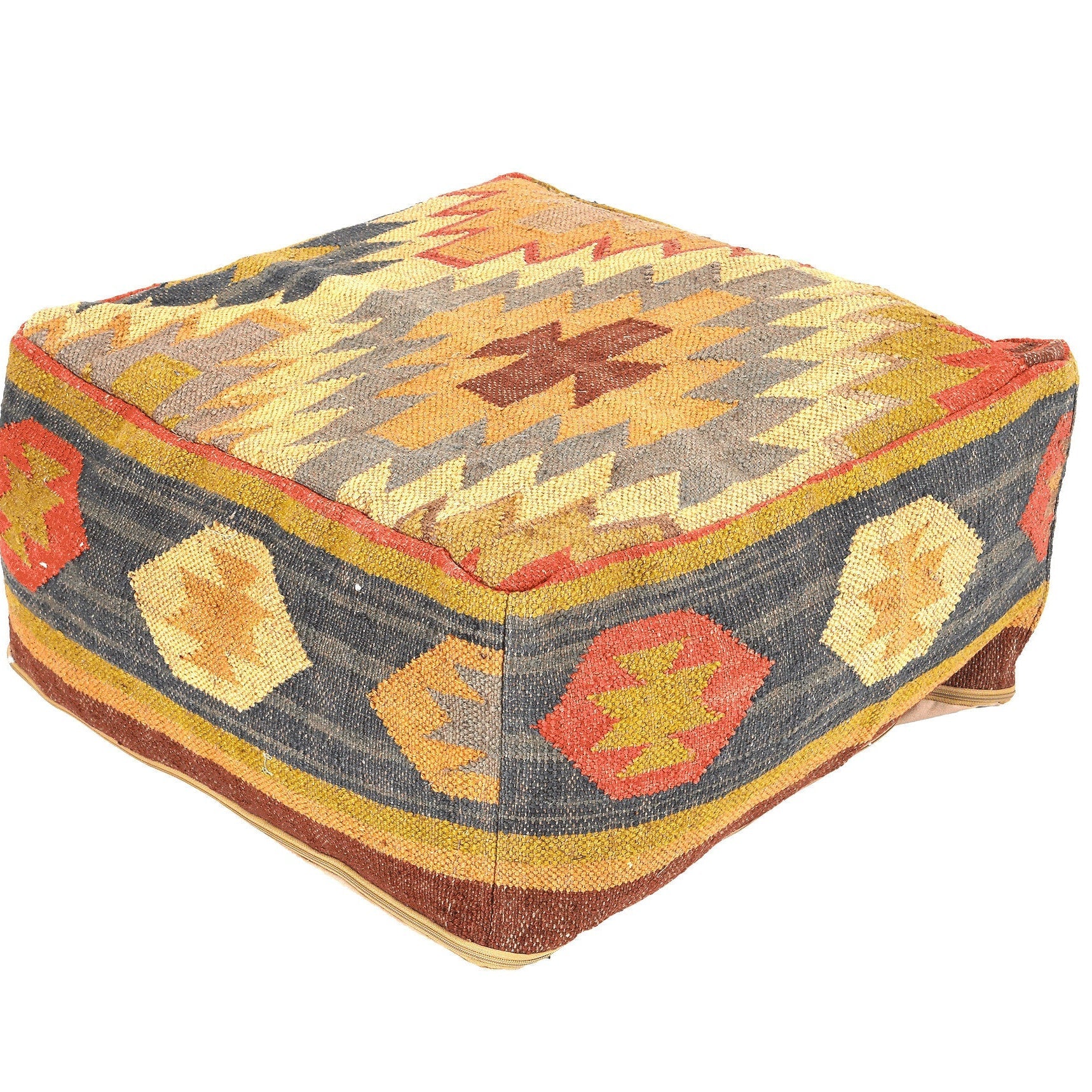 Moroccan Ottoman Cushion Cover, Pouf, Footstool - Yellow