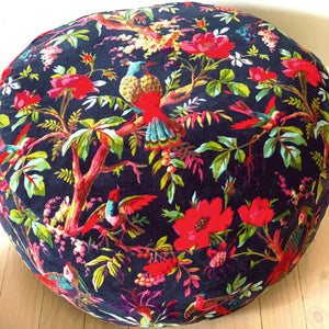 Velvet Patchwork Cushion Cover Ottoman Pouffe - Black Jade