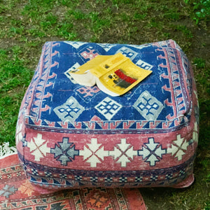 Moroccan Ottoman Cushion Cover, Pouf - Azure Footstool