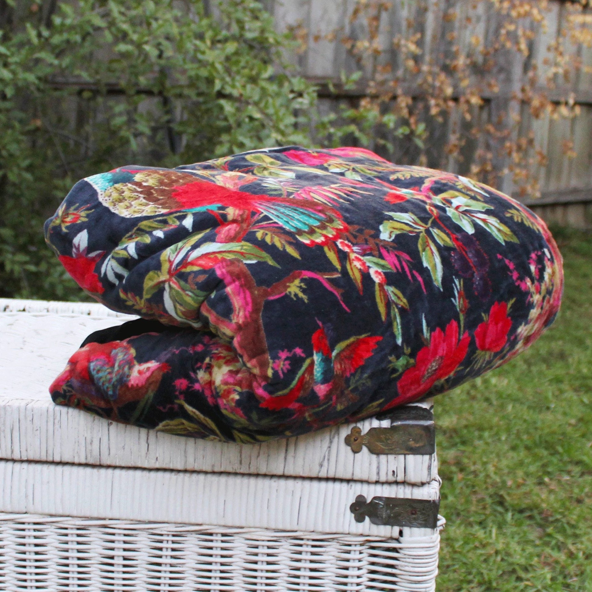 Floral Cotton Velvet Quilt Bedspread Comforter Duvet - Violet Bird
