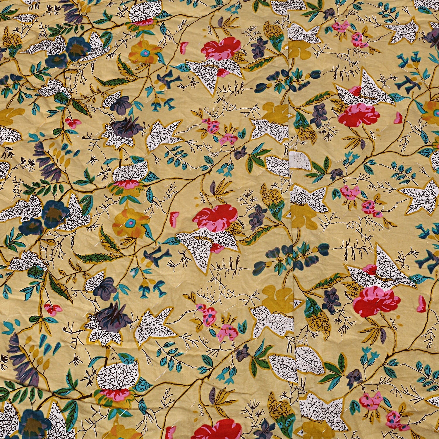 Linen Connections Kantha Quilt Blanket - Yellow Bird