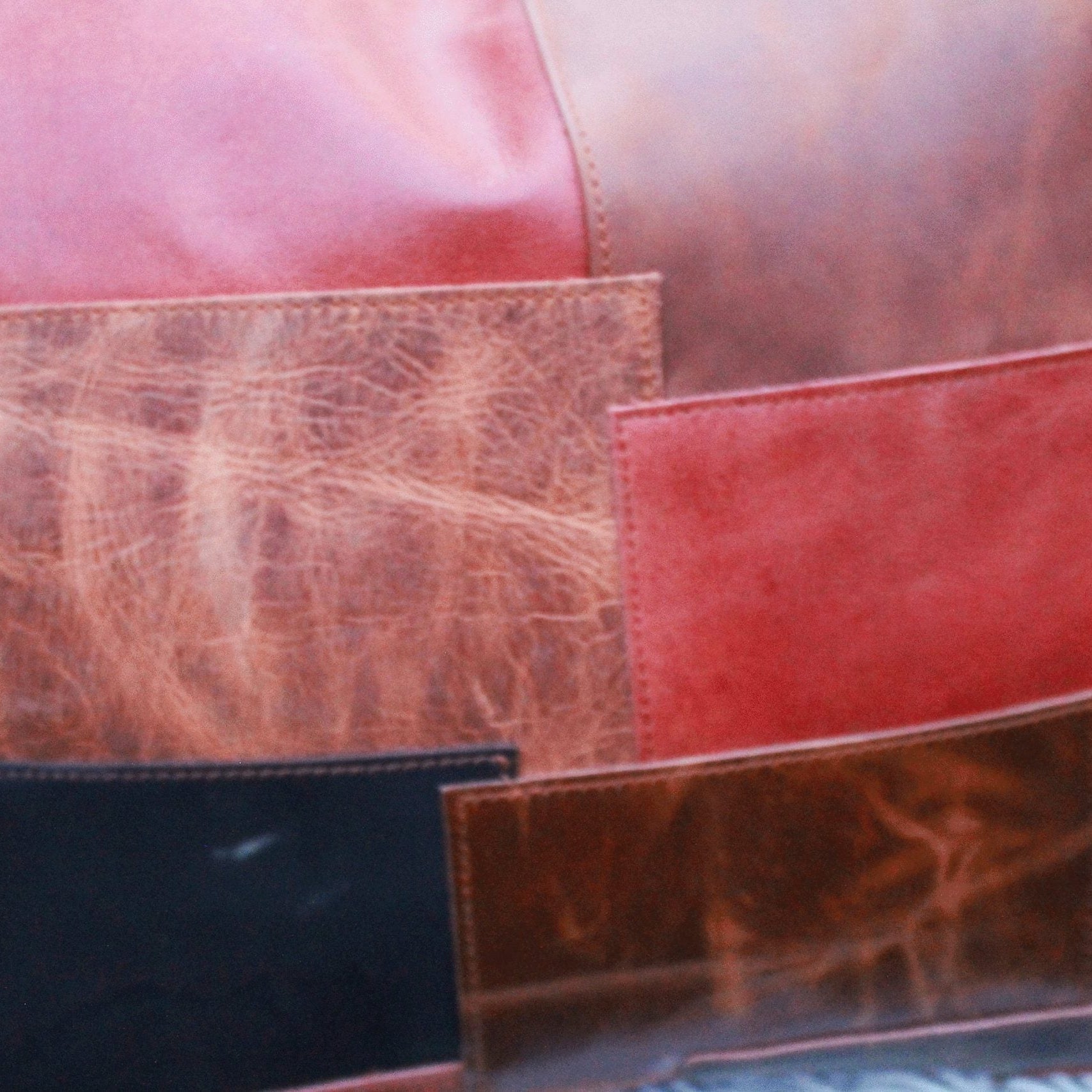 100% Tan Leather Cushion Cover - Block Print Patchwork