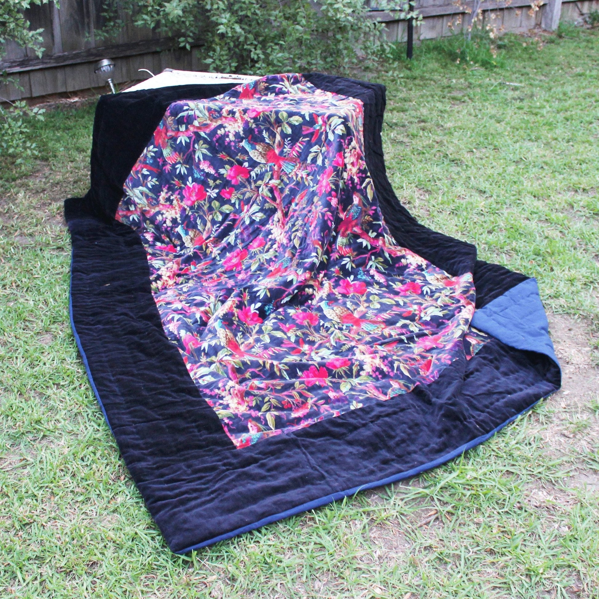 Floral Cotton Velvet Quilt Bedspread Comforter Duvet - Violet Bird