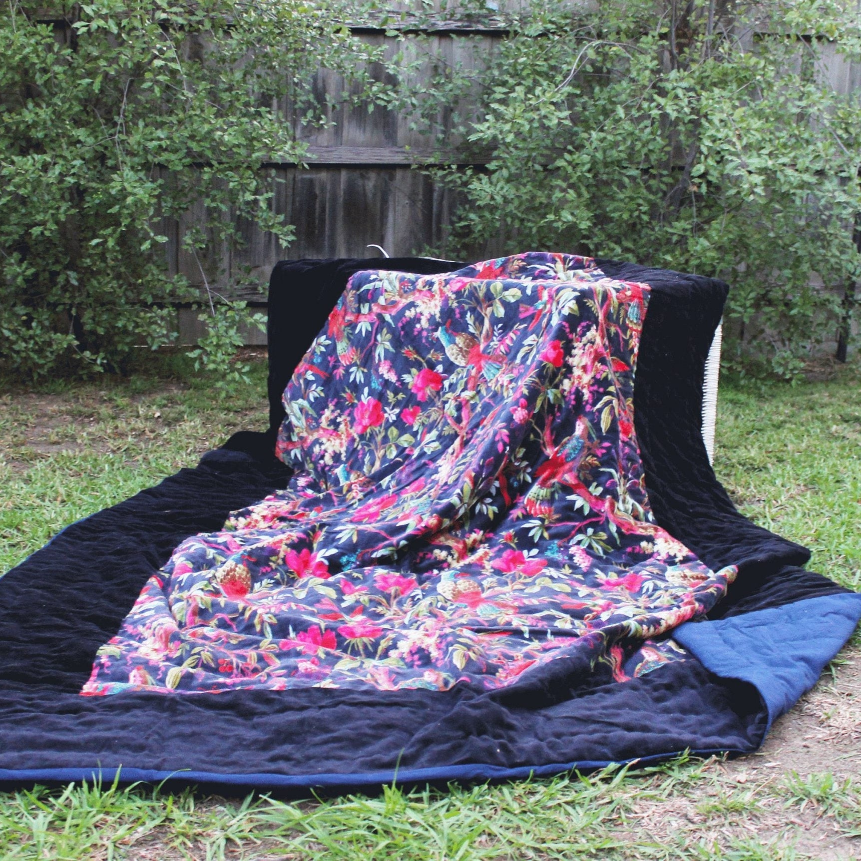 Floral Cotton Velvet Quilt Bedspread Comforter Duvet - Violet Bird