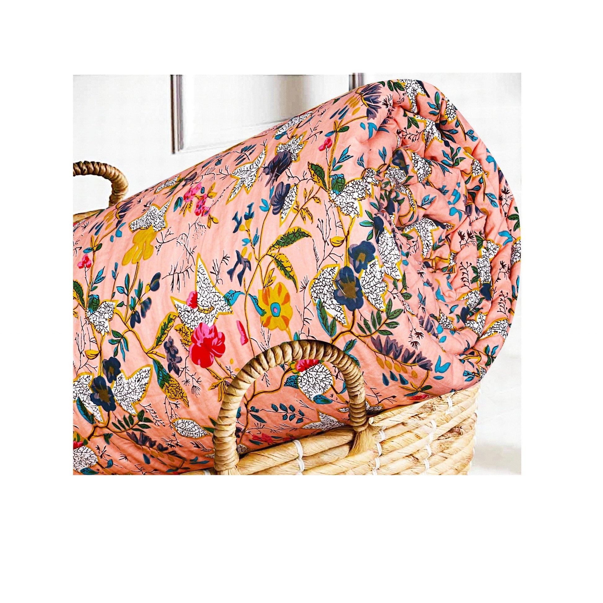 Linen Connections Kantha Quilt Blanket - Pink Bird