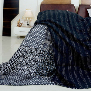 Linen Connections Handmade Indian Kantha Quilt - Blue Aurora