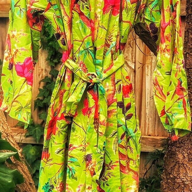 'Boho Birds' 100% Cotton Kimono Bathrobe