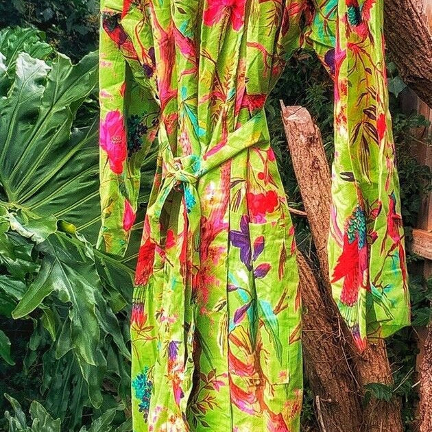'Boho Birds' 100% Cotton Kimono Bathrobe