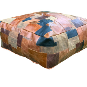 Moroccan Ottoman Leather Cushion Cover, Pouf, Footstool - Blocks