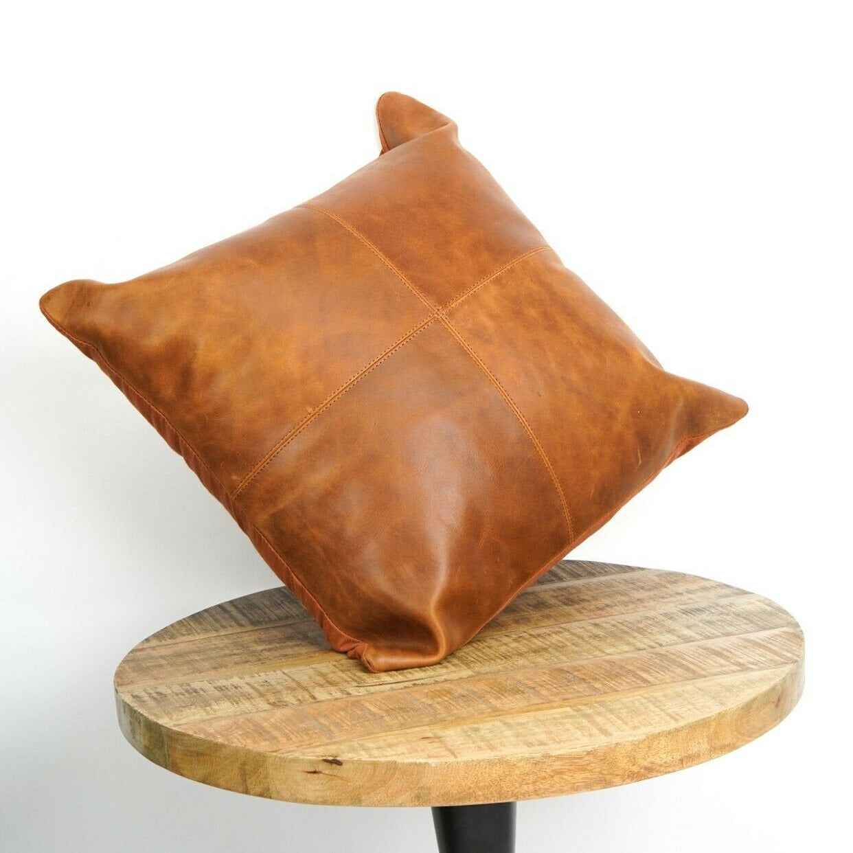 100% Tan Leather Cushion Cover - Brown