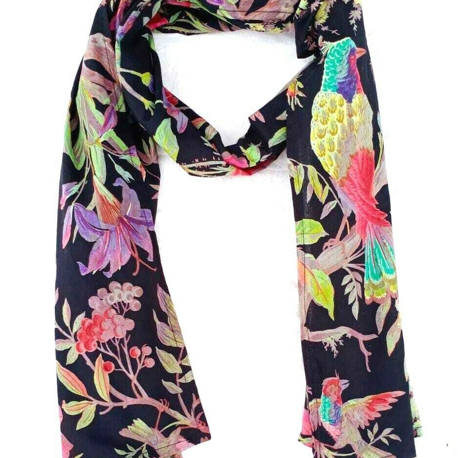 'Noir Birds & Blooms' 100% Cotton Scarf