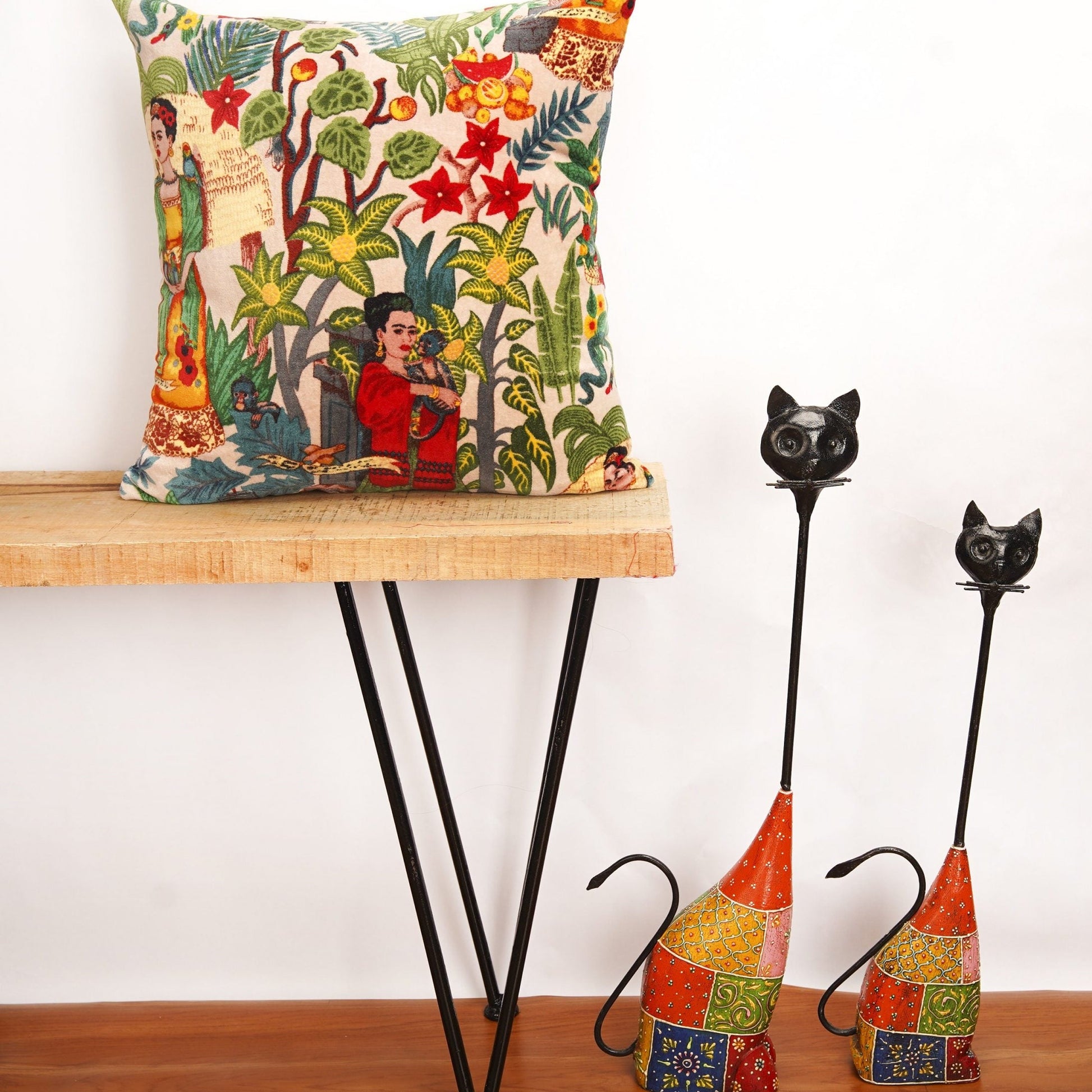 'Kahlo's Vibrant Palette' 100% Cotton Velvet Cushion Cover