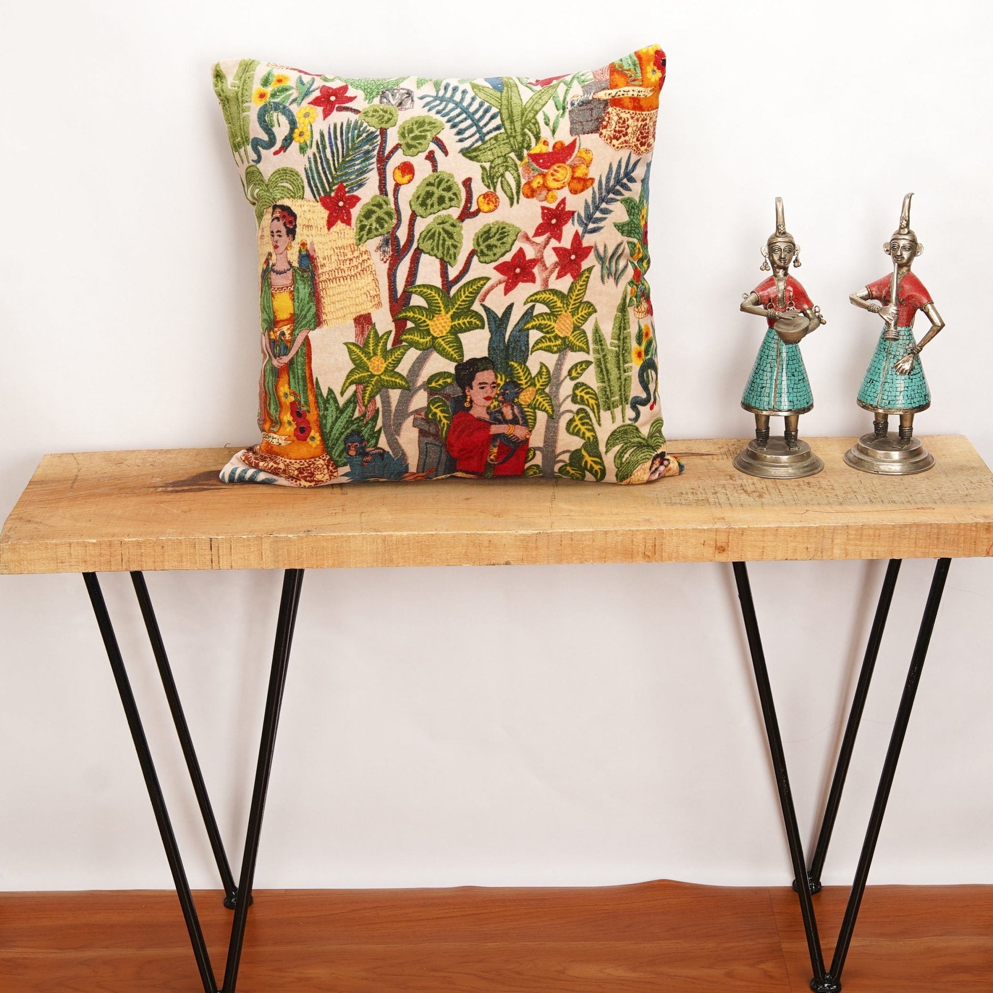 'Kahlo's Vibrant Palette' 100% Cotton Velvet Cushion Cover