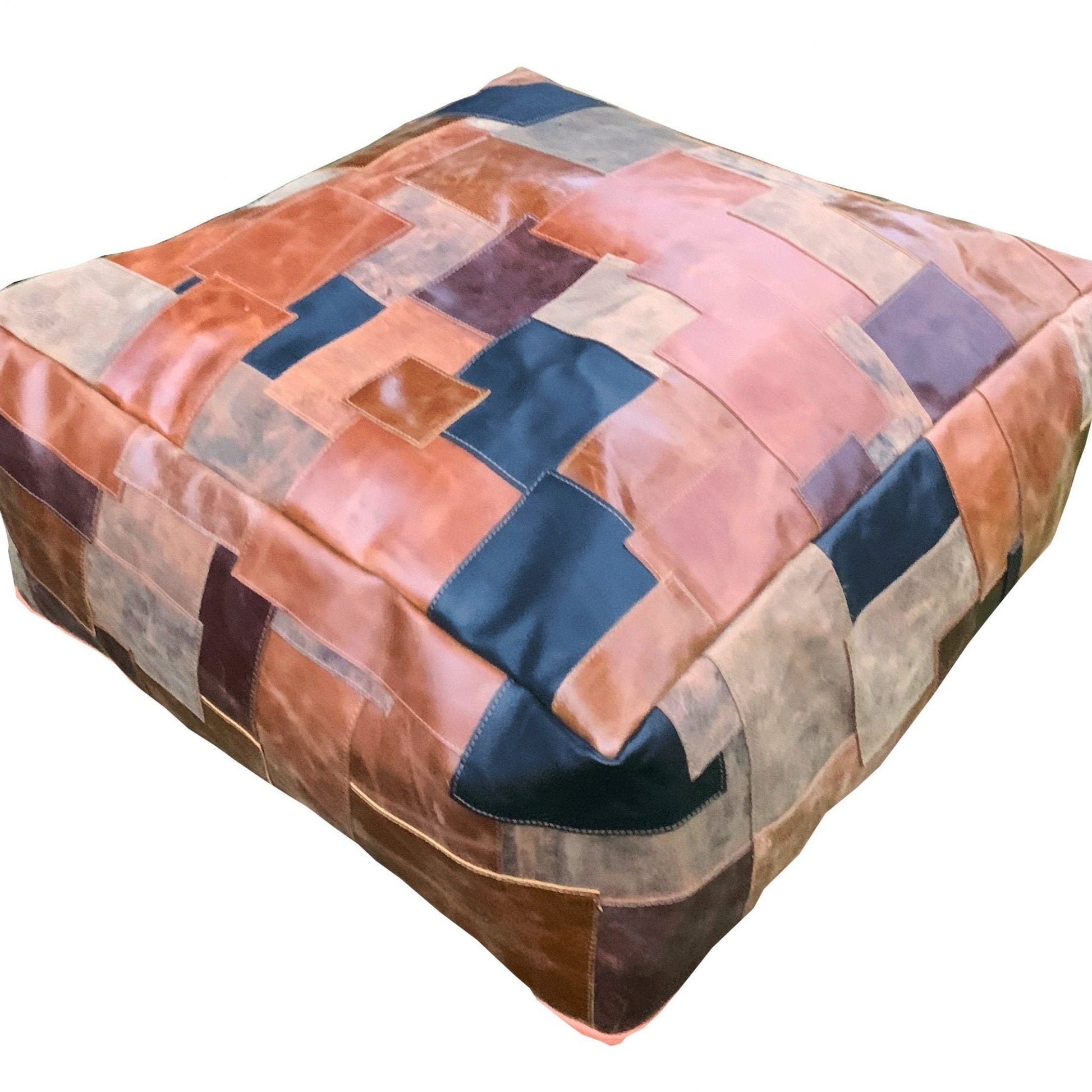 Moroccan Ottoman Leather Cushion Cover, Pouf, Footstool - Blocks