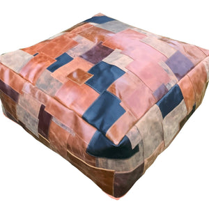 Moroccan Ottoman Leather Cushion Cover, Pouf, Footstool - Blocks