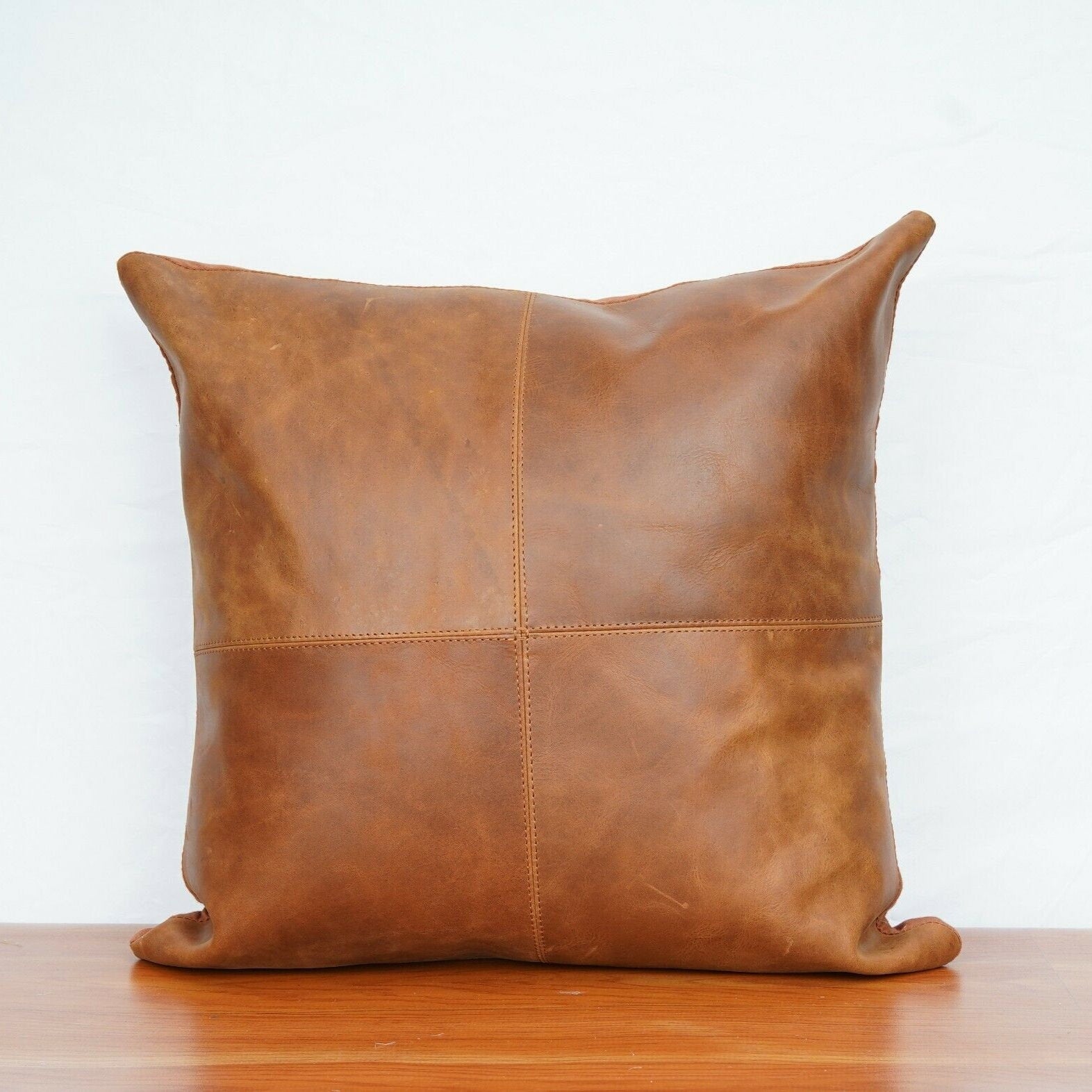 100% Tan Leather Cushion Cover - Brown