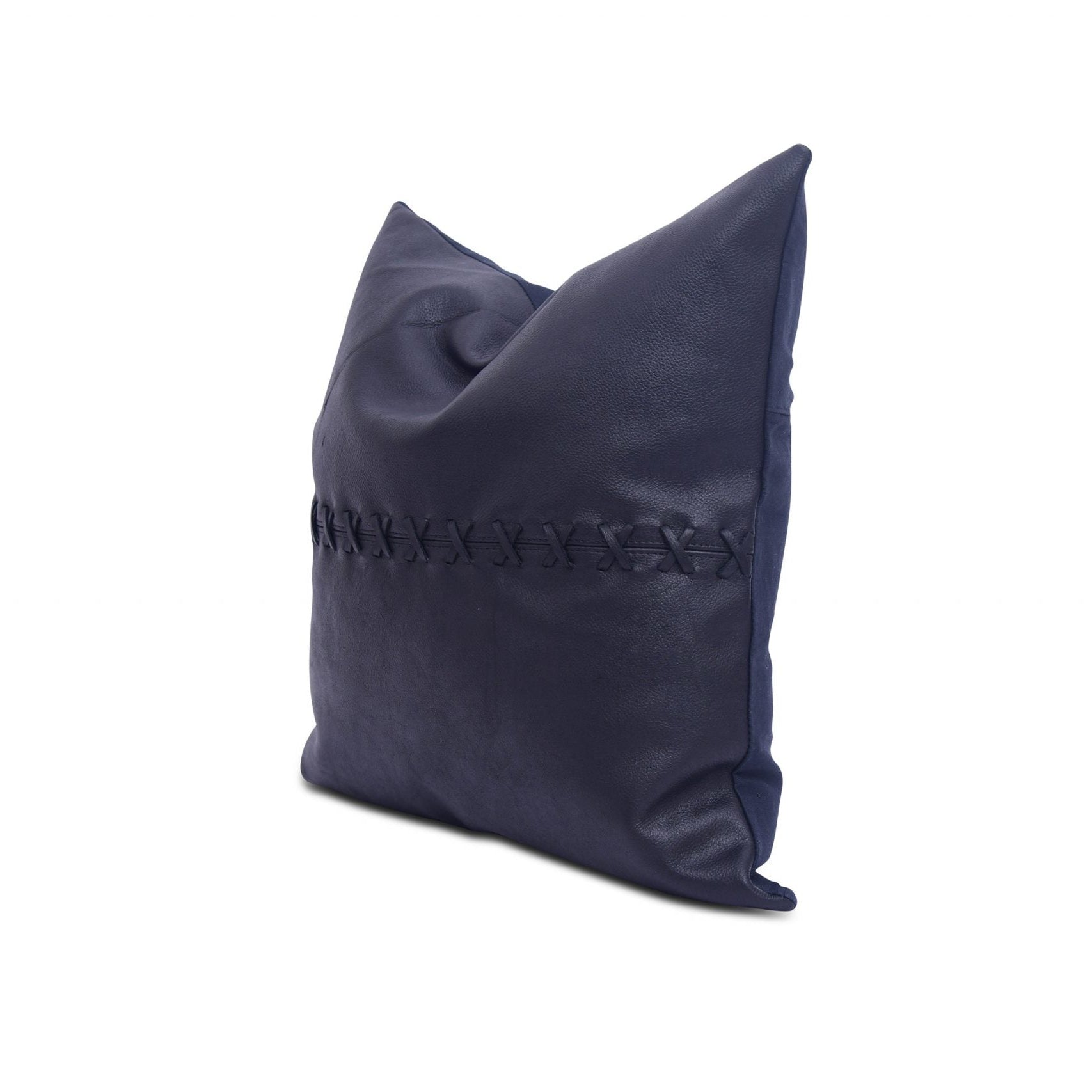 100% Tan Leather Cushion Cover - Blue Crosses