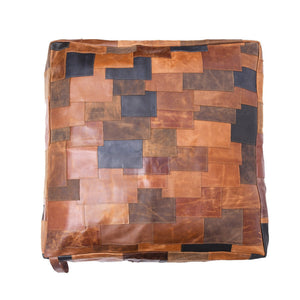 Moroccan Ottoman Leather Cushion Cover, Pouf - Patchwork