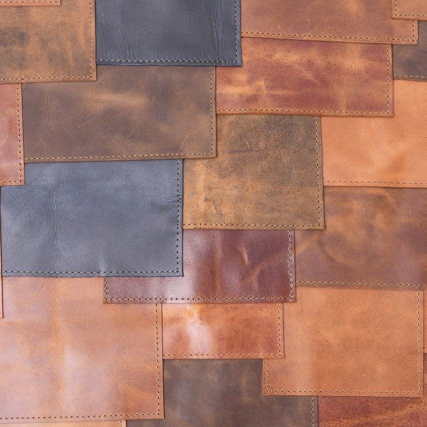 Moroccan Ottoman Leather Cushion Cover, Pouf - Patchwork