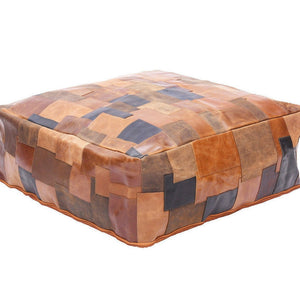 Moroccan Ottoman Leather Cushion Cover, Pouf - Patchwork