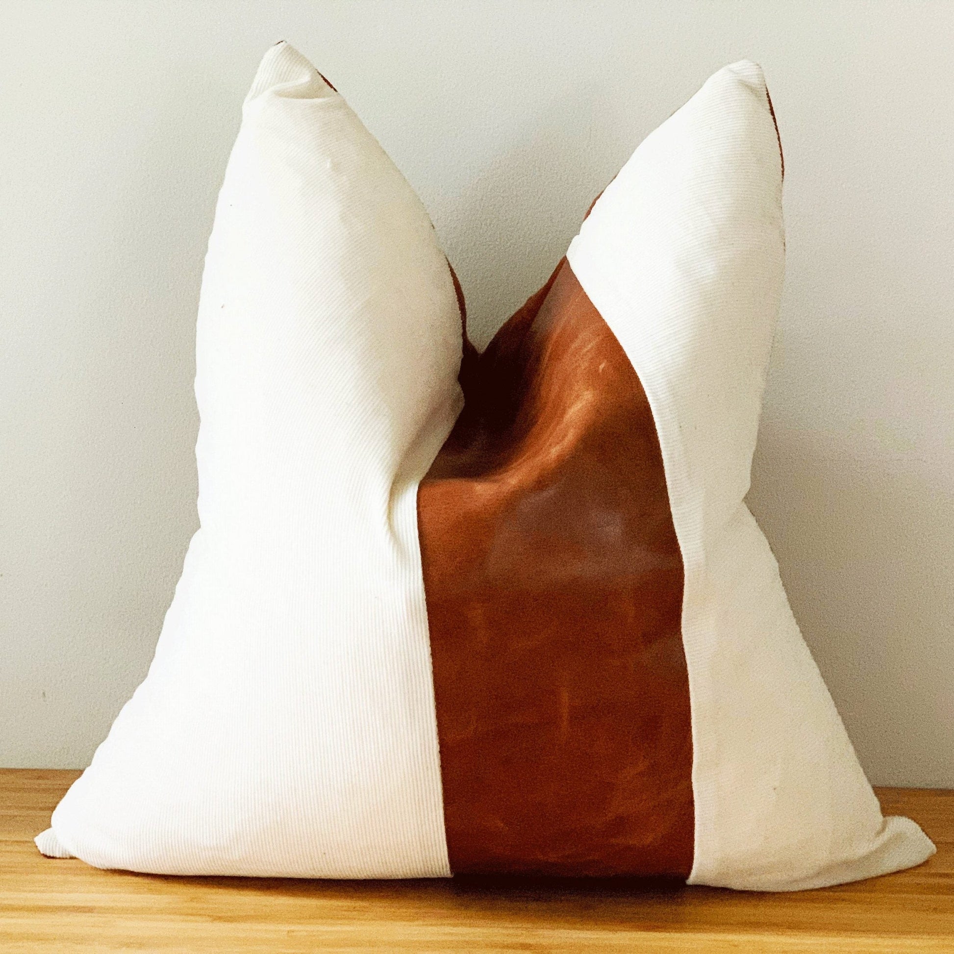 100% Tan Leather Cushion Cover - Celestial White